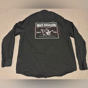 True Religion Jeans Button Up Jet Black SRS Long Sleeve Shirt size Medium